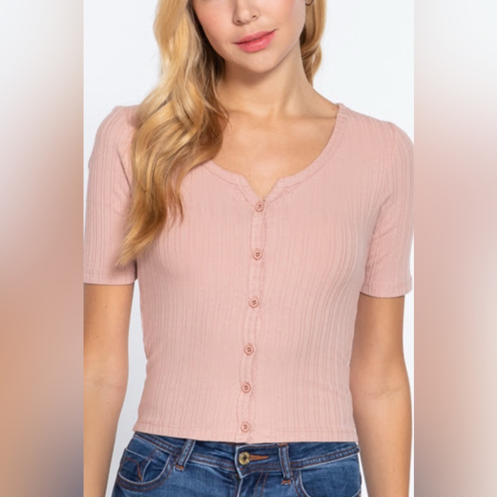 Women's Pink Button-Up Top - SMALL